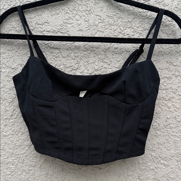 Hey Babe Tops - Black Structured Bustier Crop Top with Adjustable Straps